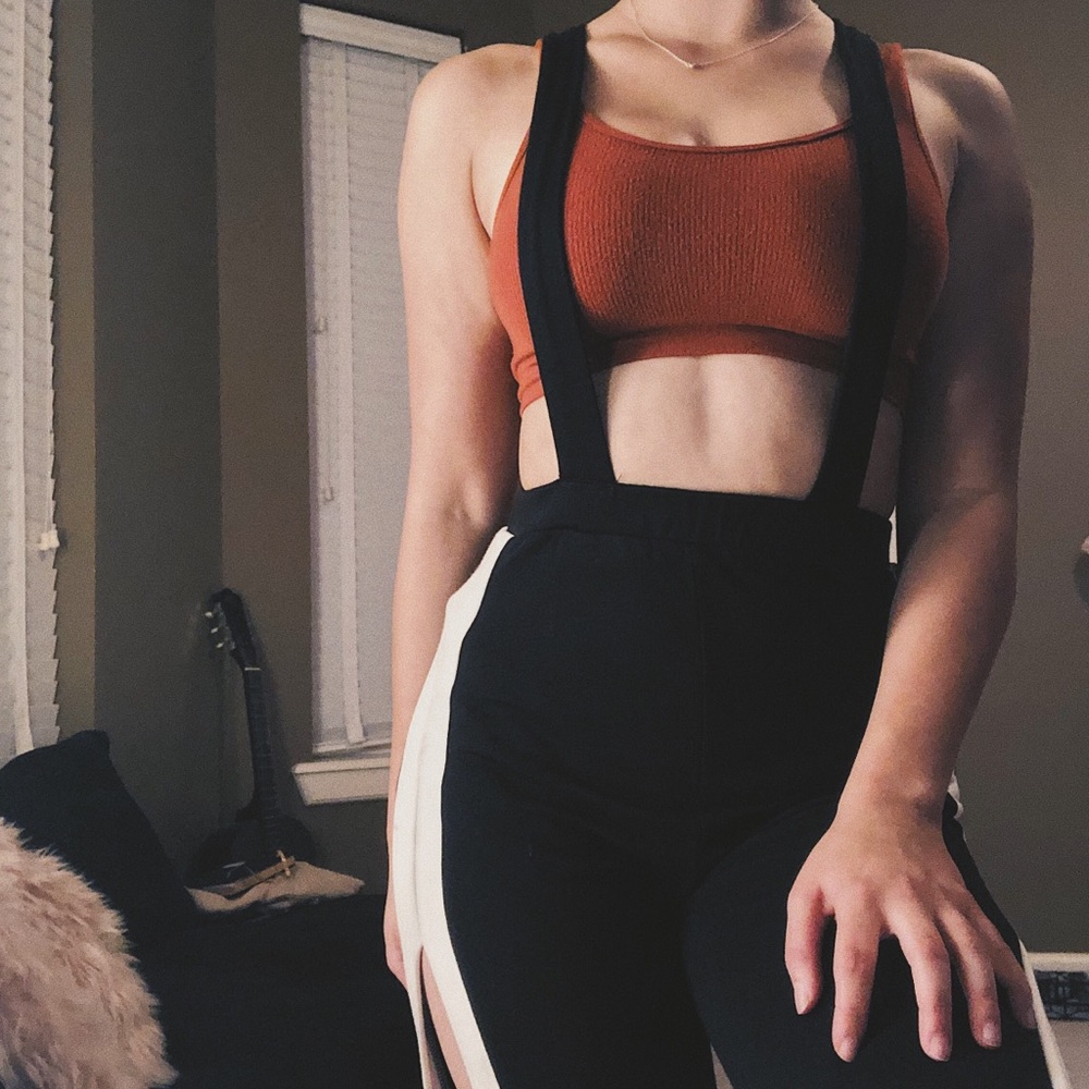 Fashion Nova | Suspender Flowy Slit Leg Pants